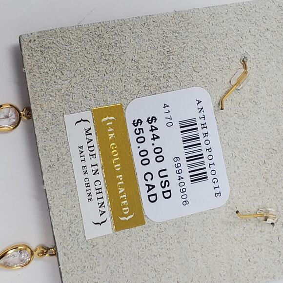 Anthropologie gold over Brass long dangling dainty earrings NEW with tags - Picture 6 of 8